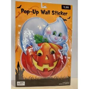 Vtg Halloween Decor Large Pop-Up Wall Sticker Smiling Ghost & Jack-'O-Lantern